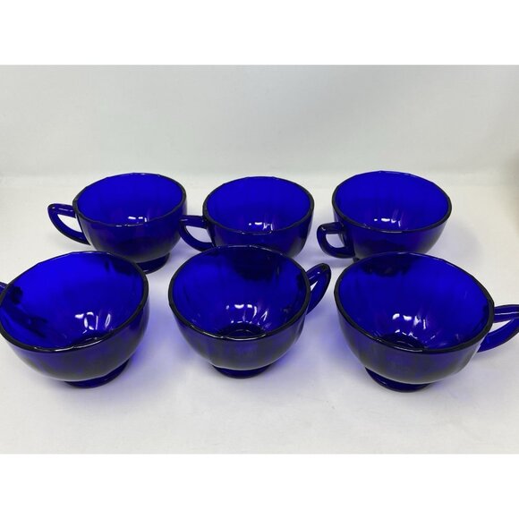 Set Of 6 Vintage New Martinsville Addie Cobalt Blue Glass Coffee Tea Cups 5.5 oz - Picture 4 of 10